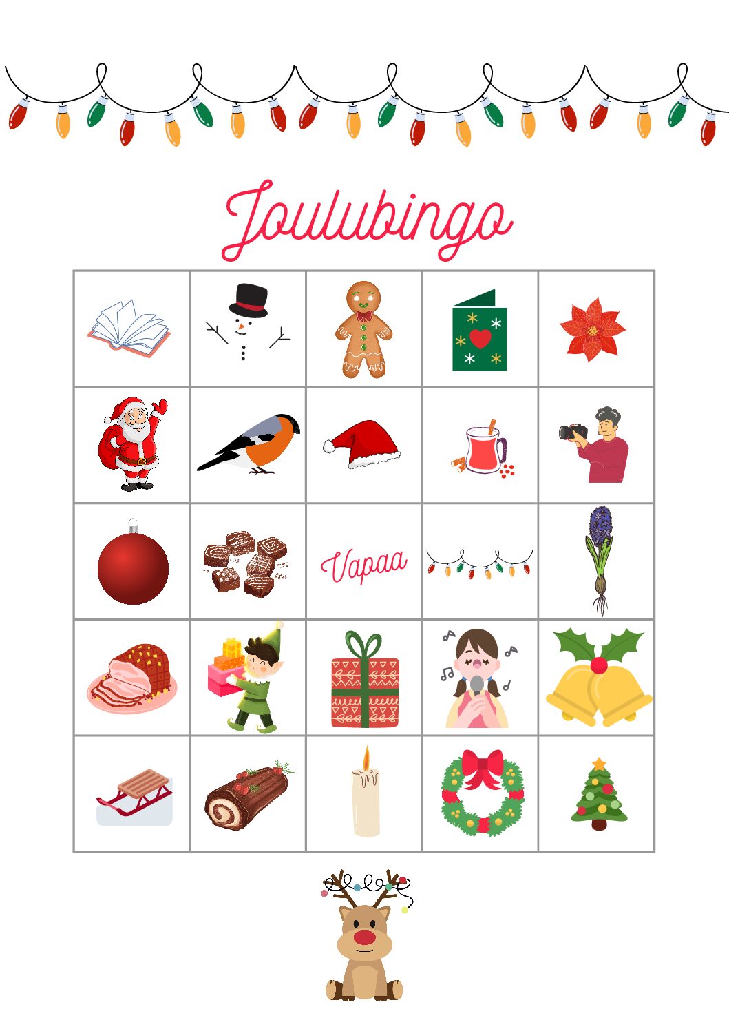 Joulujuttuja - joulubingo kuvilla (ilmainen ladattava pdf)